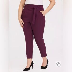 Torrid Cropped Trouser Pant with Waist Tie in Burgundy Size 16